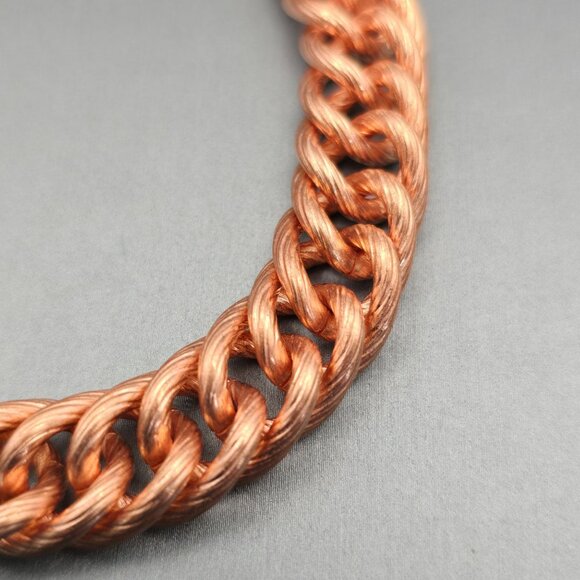 VTG Solid Copper Chunky Ribbed Cuban Chain 11.5 mm Bracelet 8.5" Snap Clasp 60g - Picture 2 of 8